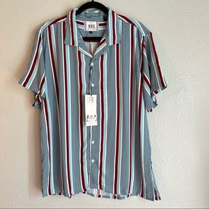 MBX Cabana Collection Mens Button Down Retro Style Striped Shirt Large Red Blue